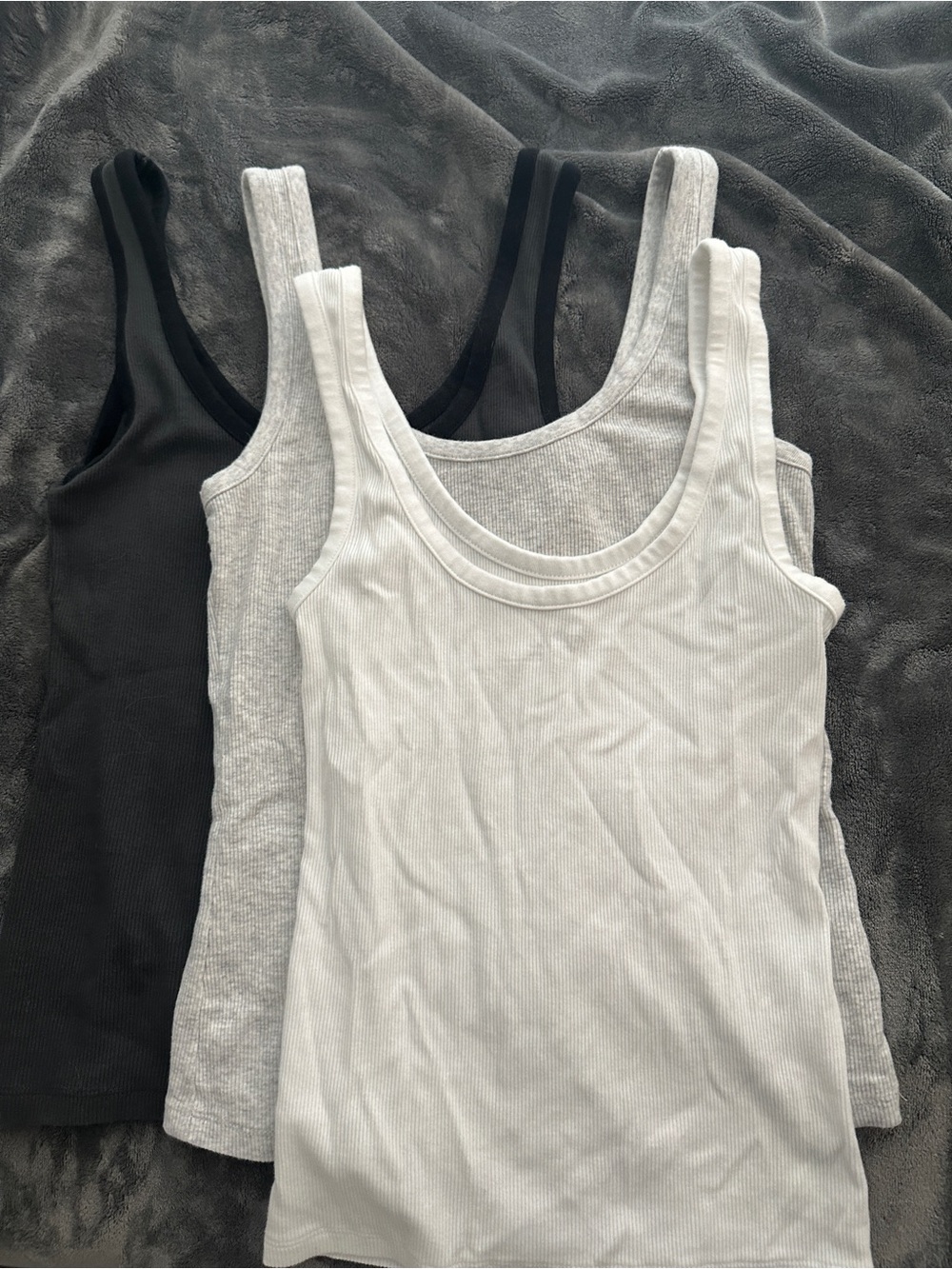 Aerie Double Scooped Ribbed Women’s Tank Top - White, Gray & Black (3-Pack)